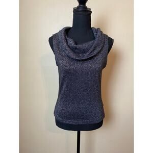 vintage y2k black and silver metallic cowl neck top blouse turtleneck medium